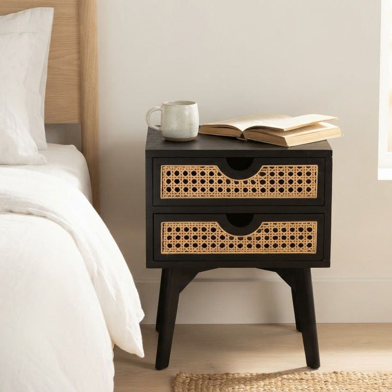 Rabat Mango Wood Rattan 2 Drawer Bedside Table