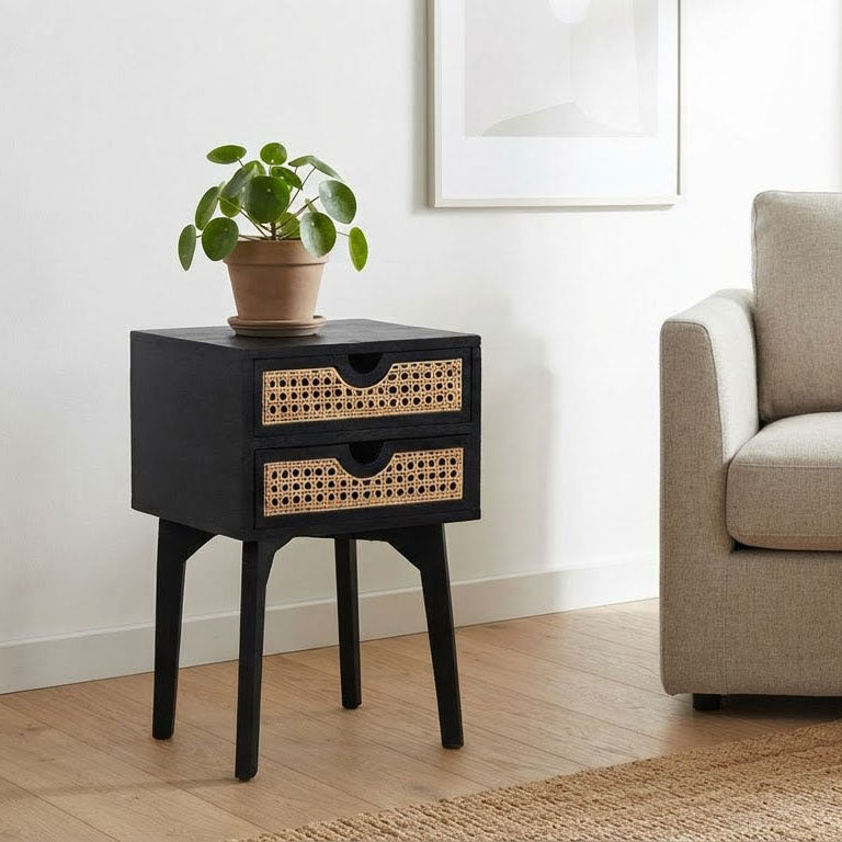 Rabat Mango Wood Rattan 2 Drawer Bedside Table