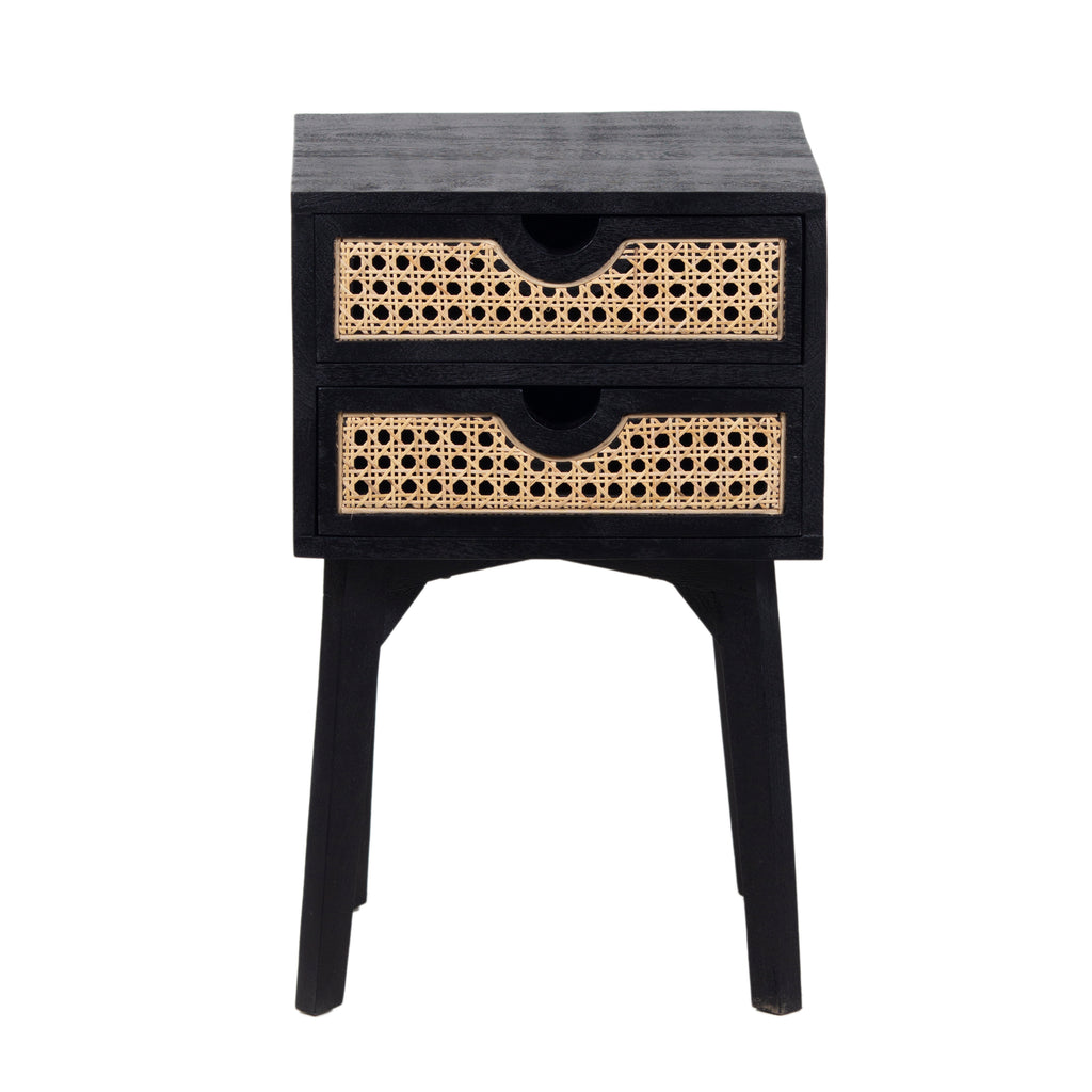 Rabat Mango Wood Rattan 2 Drawer Bedside Table