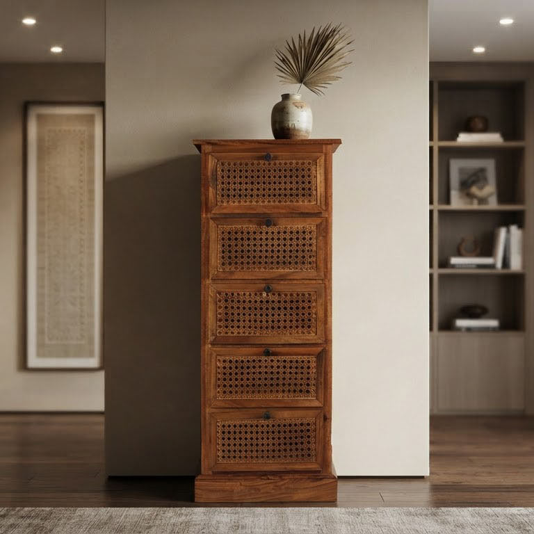 Marisol Acacia Wood 6 Drawer Chest Cognac Finish
