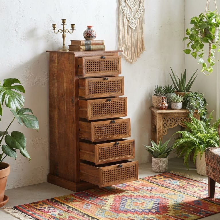 Marisol Acacia Wood 6 Drawer Chest Cognac Finish