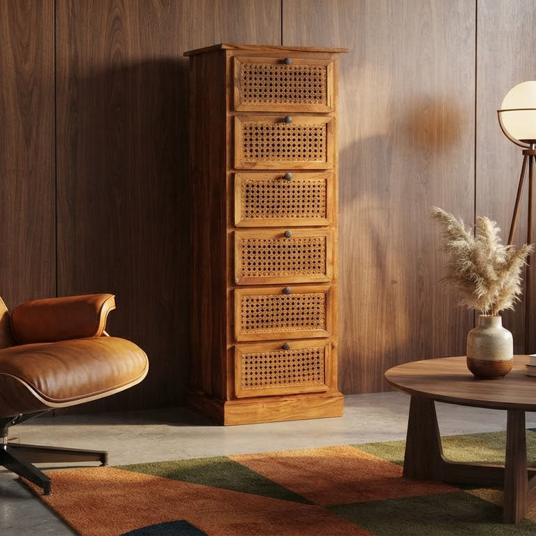 Marisol Acacia Wood 6 Drawer Chest Cognac Finish