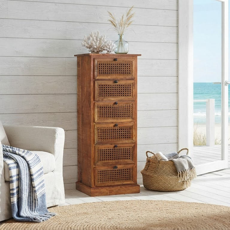 Marisol Acacia Wood 6 Drawer Chest Cognac Finish