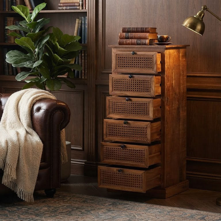 Marisol Acacia Wood 6 Drawer Chest Cognac Finish