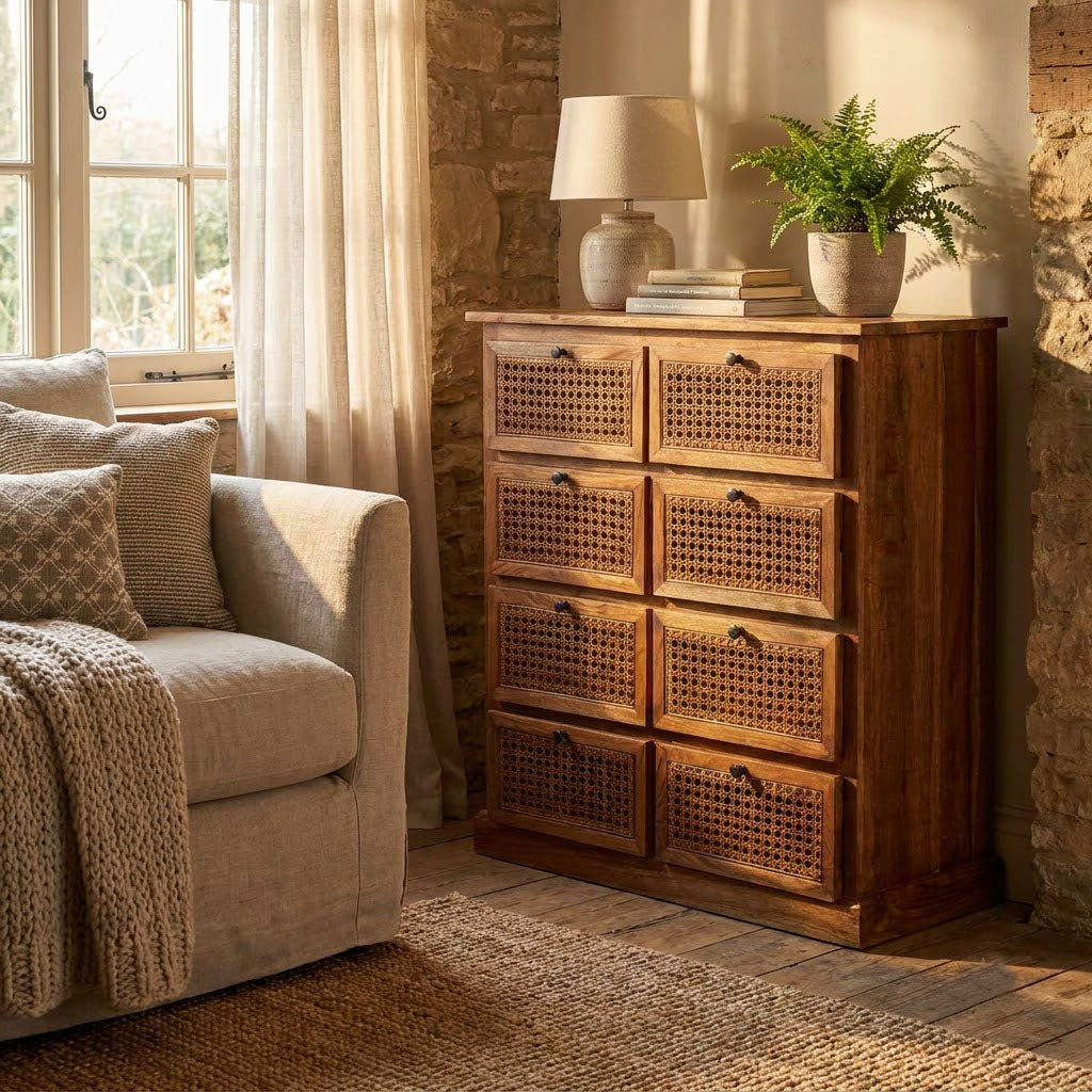 Marisol Acacia Wood 8 Drawer Chest Cognac Finish