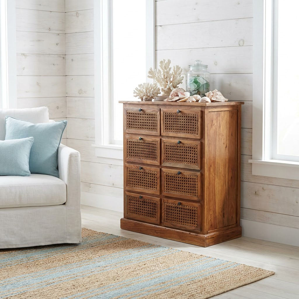 Marisol Acacia Wood 8 Drawer Chest Cognac Finish