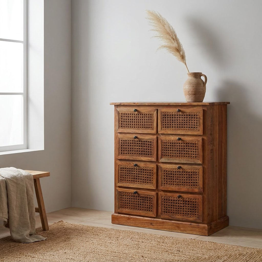 Marisol Acacia Wood 8 Drawer Chest Cognac Finish
