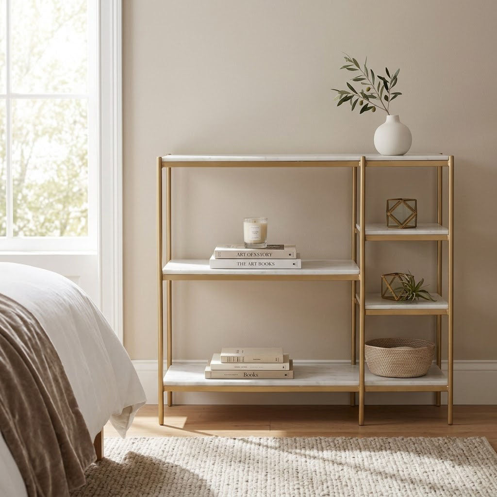 Naples Metal Marble 5 Tier Console Table - Gold Iron / White