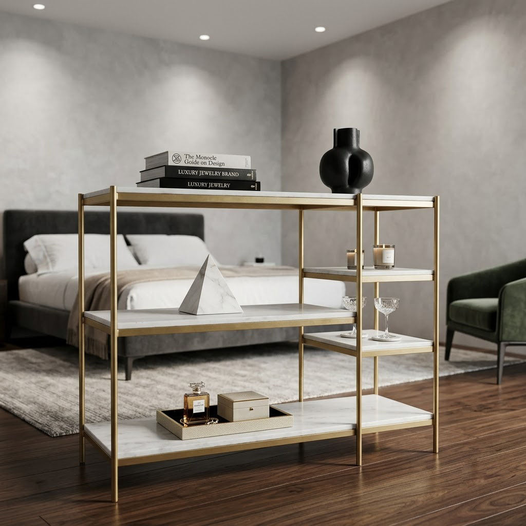 Naples Metal Marble 5 Tier Console Table - Gold Iron / White
