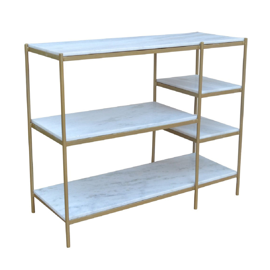 Naples Metal Marble 5 Tier Console Table - Gold Iron / White