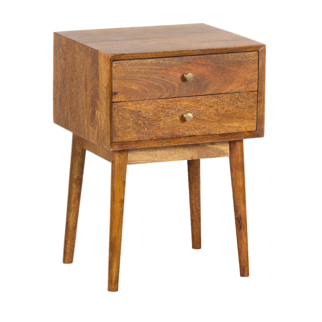 Mid Century Mango Wood 2 Drawer Nightstand-Cognac