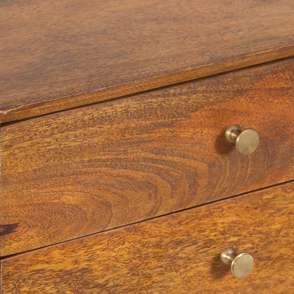 Mid Century Mango Wood 2 Drawer Nightstand-Cognac