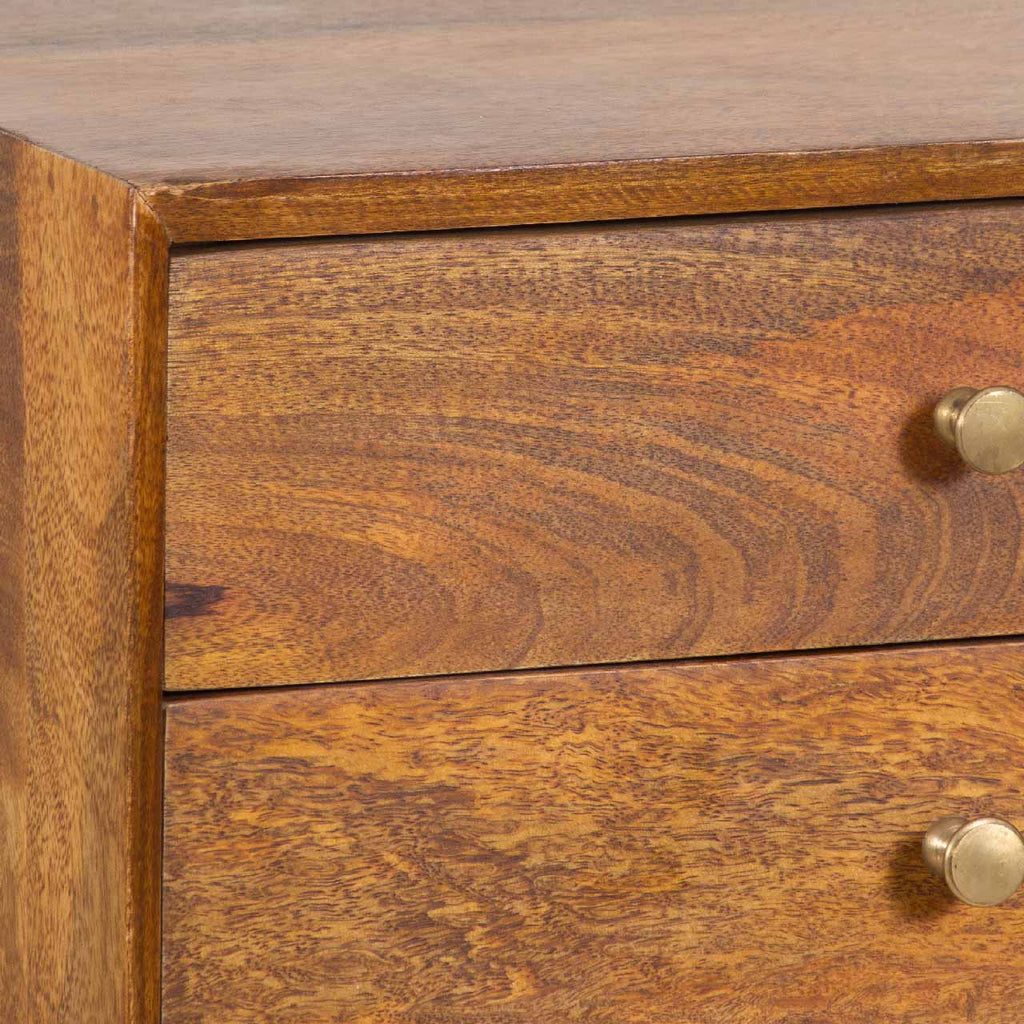 Mid Century Mango Wood 2 Drawer Nightstand-Cognac