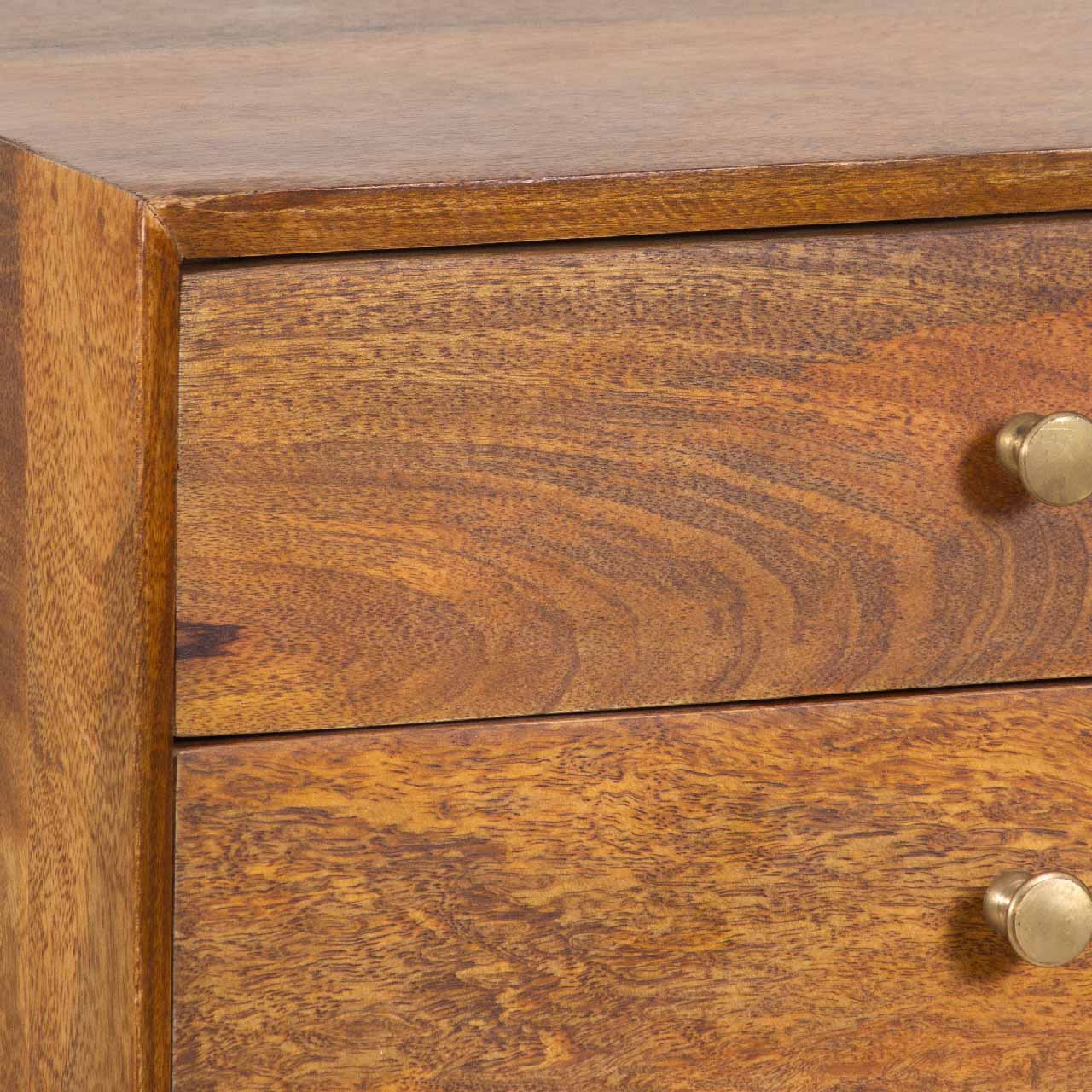 Mid Century Mango Wood 2 Drawer Nightstand-Cognac