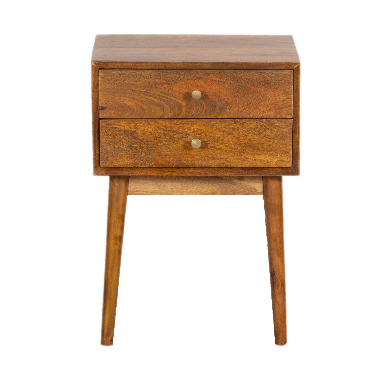Mid Century Mango Wood 2 Drawer Nightstand-Cognac