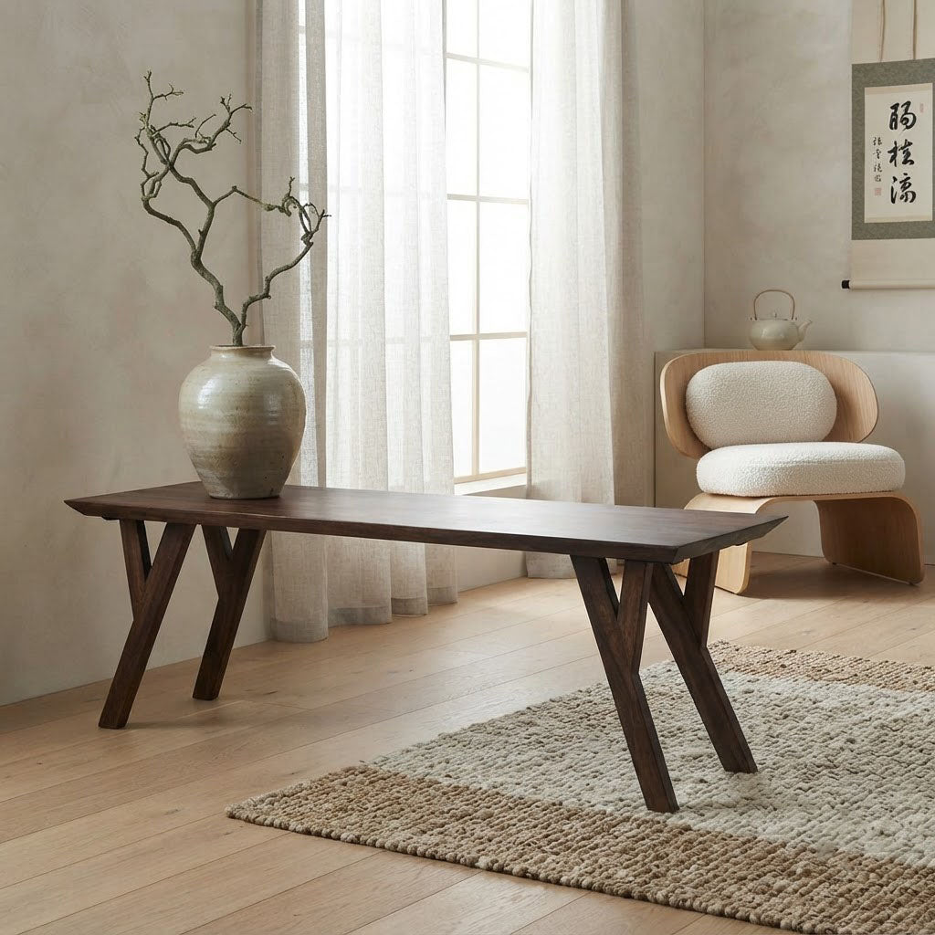 Mid Century Mango Wood Dining Bench
