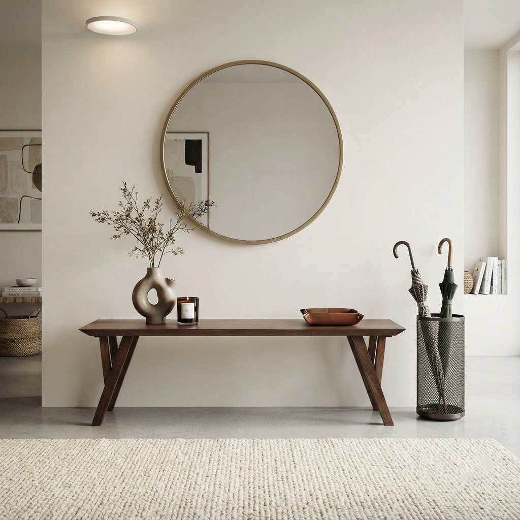 Mid Century Mango Wood Dining Bench