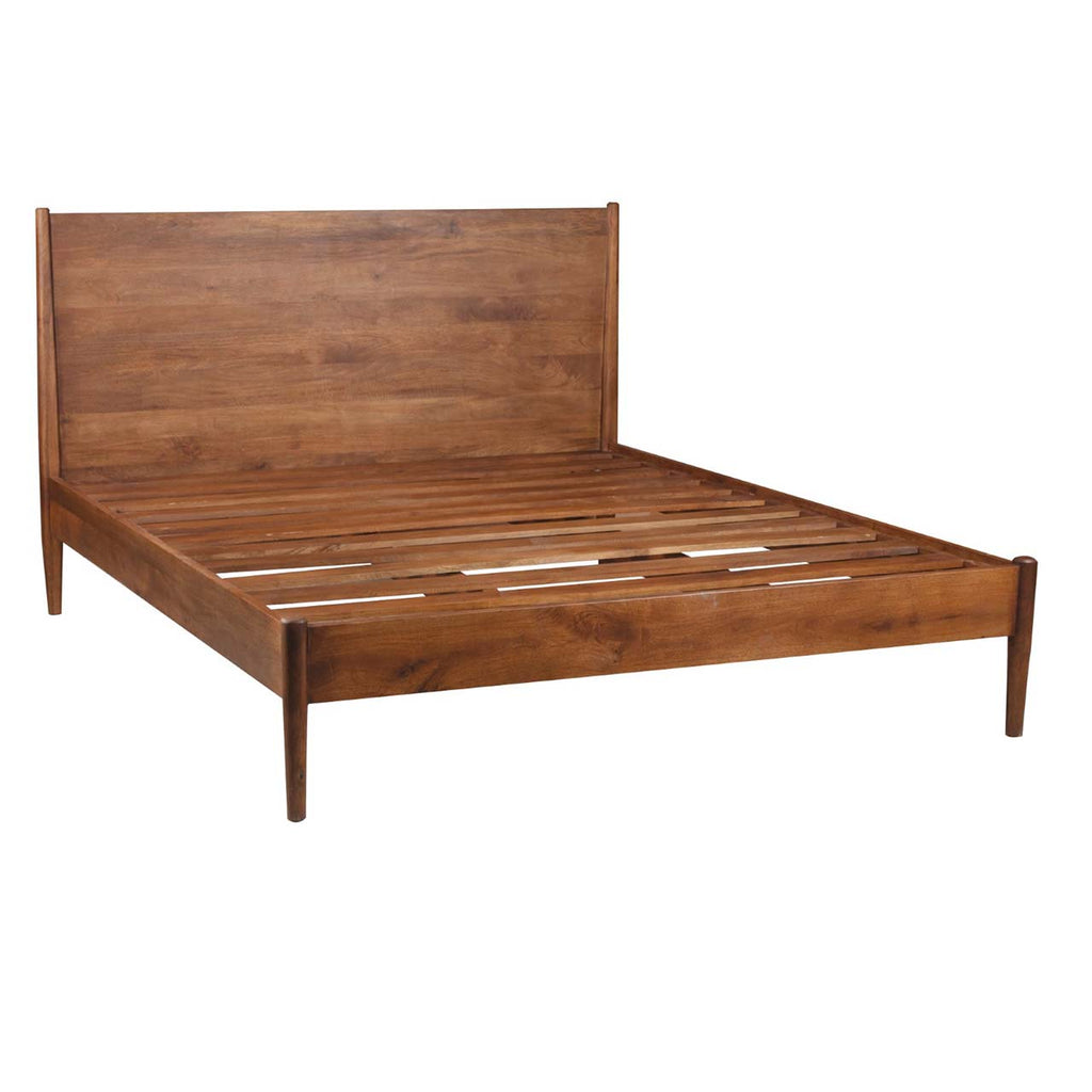 Mid Century Mango Wood King Bed - Cognac
