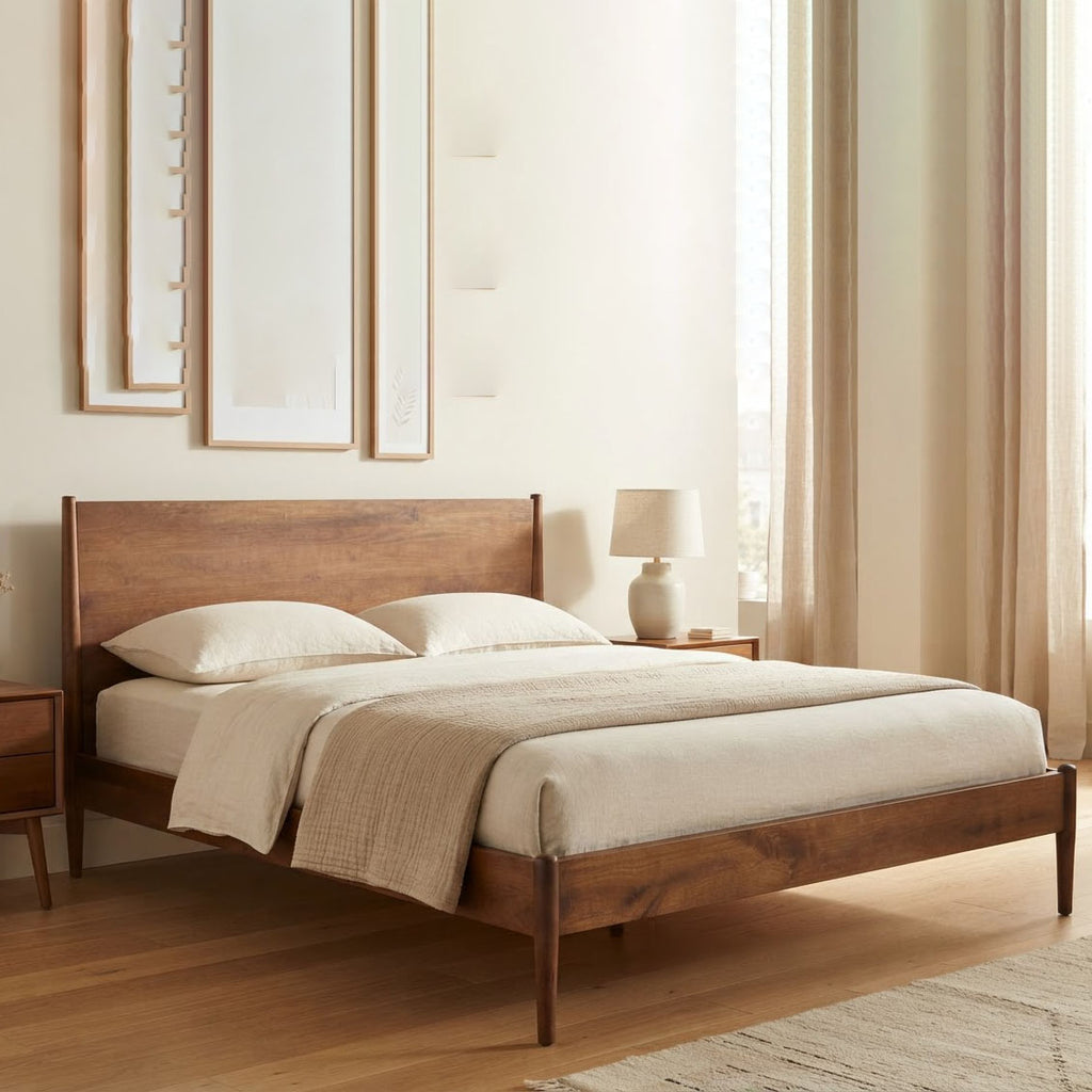 Mid Century Mango Wood King Bed - Cognac