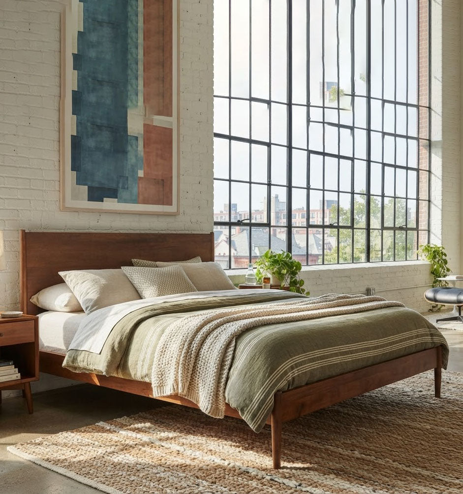 Mid Century Mango Wood King Bed - Cognac