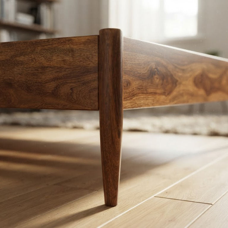 Mid Century Mango Wood King Bed - Cognac