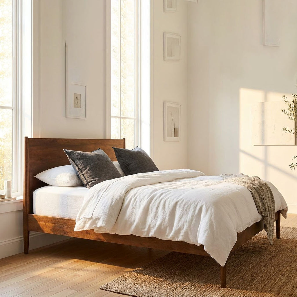 Mid Century Mango Wood King Bed - Cognac