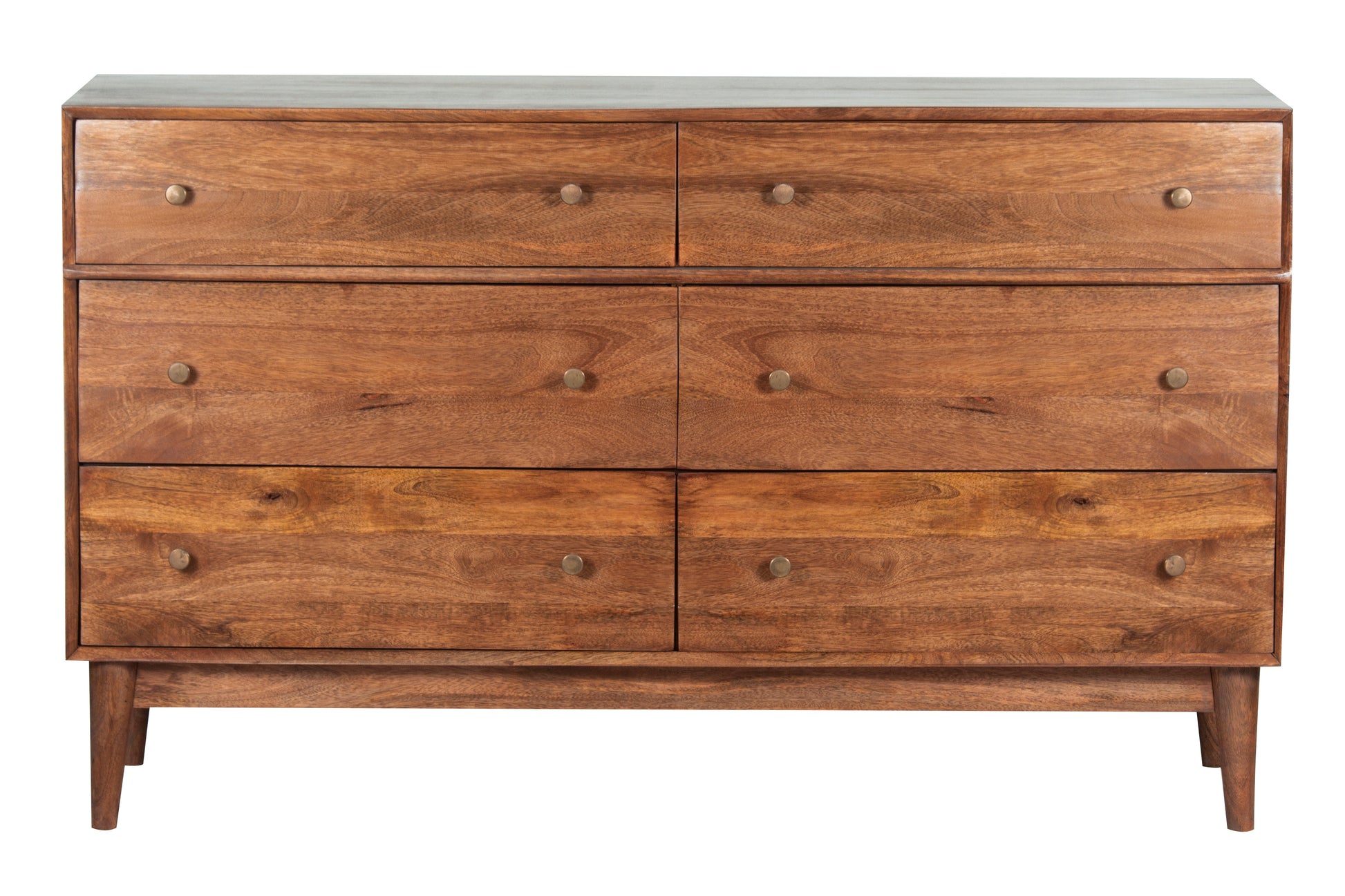 Mid Century Mango Wood 6 Drawer Dresser Cognac