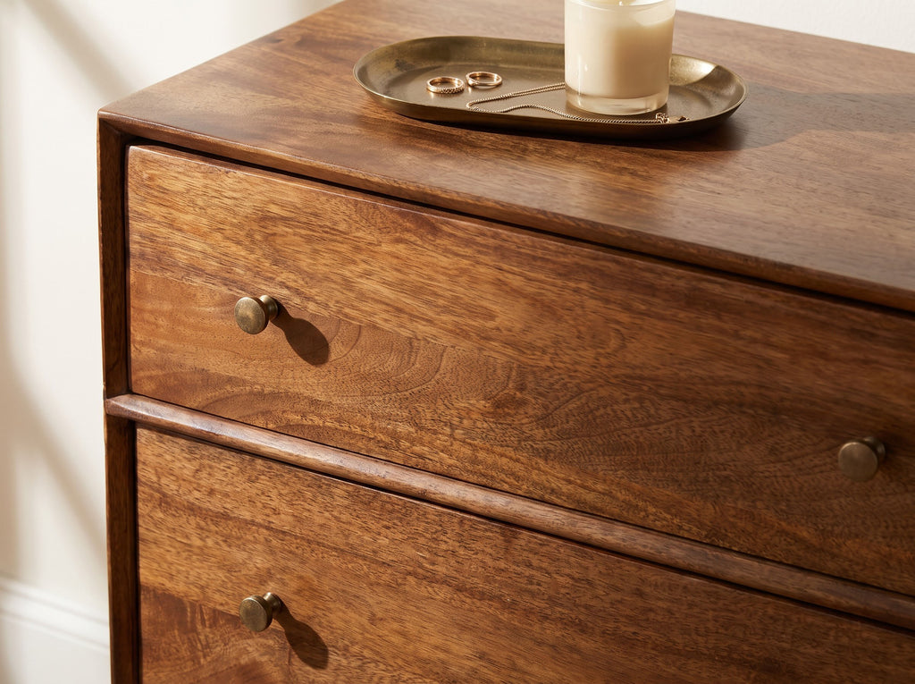 Mid Century Mango Wood 6 Drawer Dresser Cognac