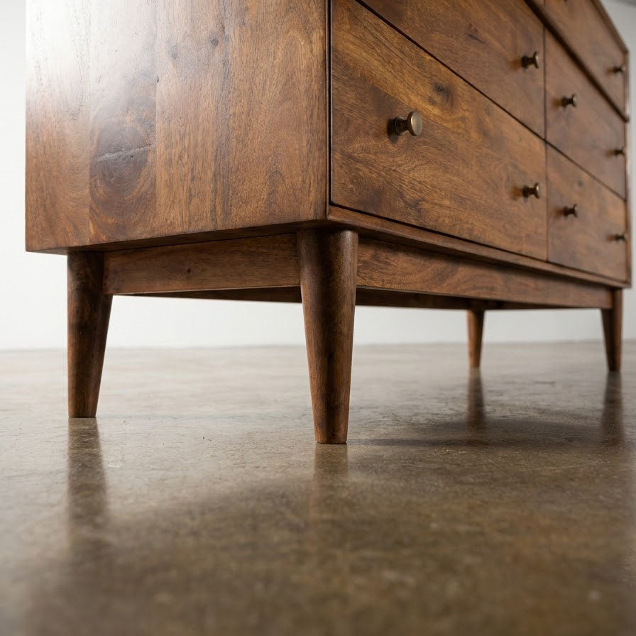 Mid Century Mango Wood 6 Drawer Dresser Cognac