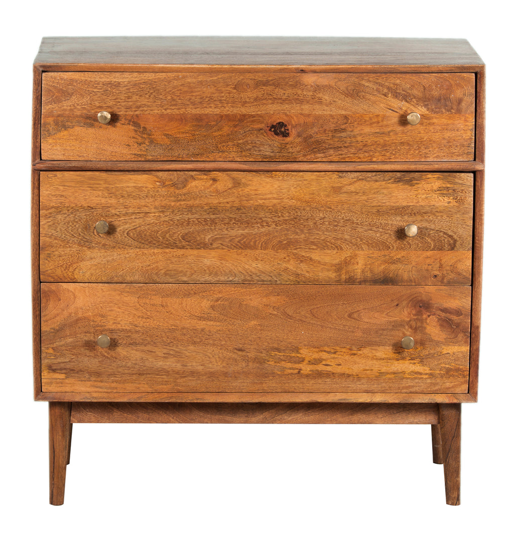 Mid Century Mango Wood 3 Drawer Chest Cognac