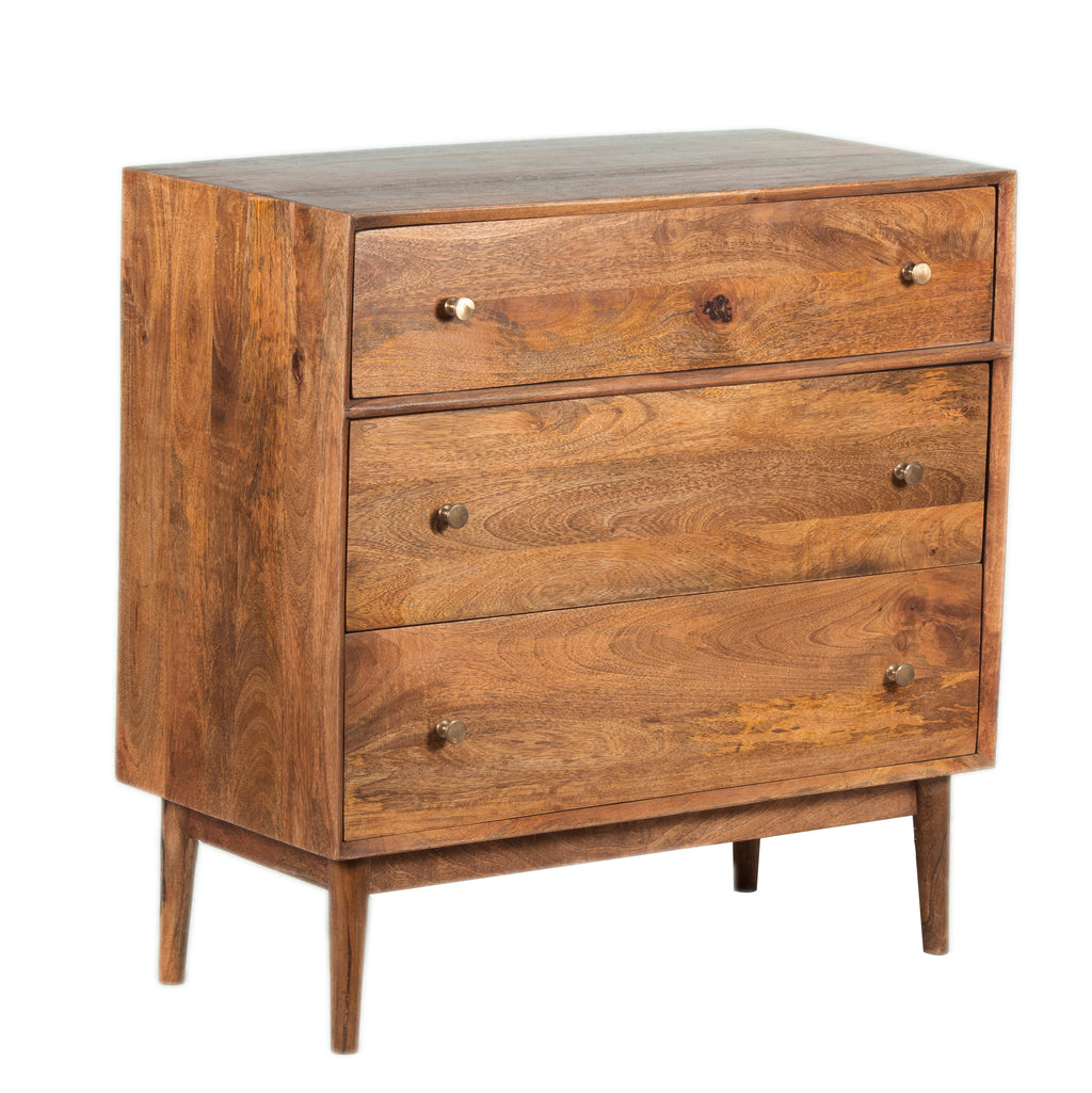 Mid Century Mango Wood 3 Drawer Chest Cognac