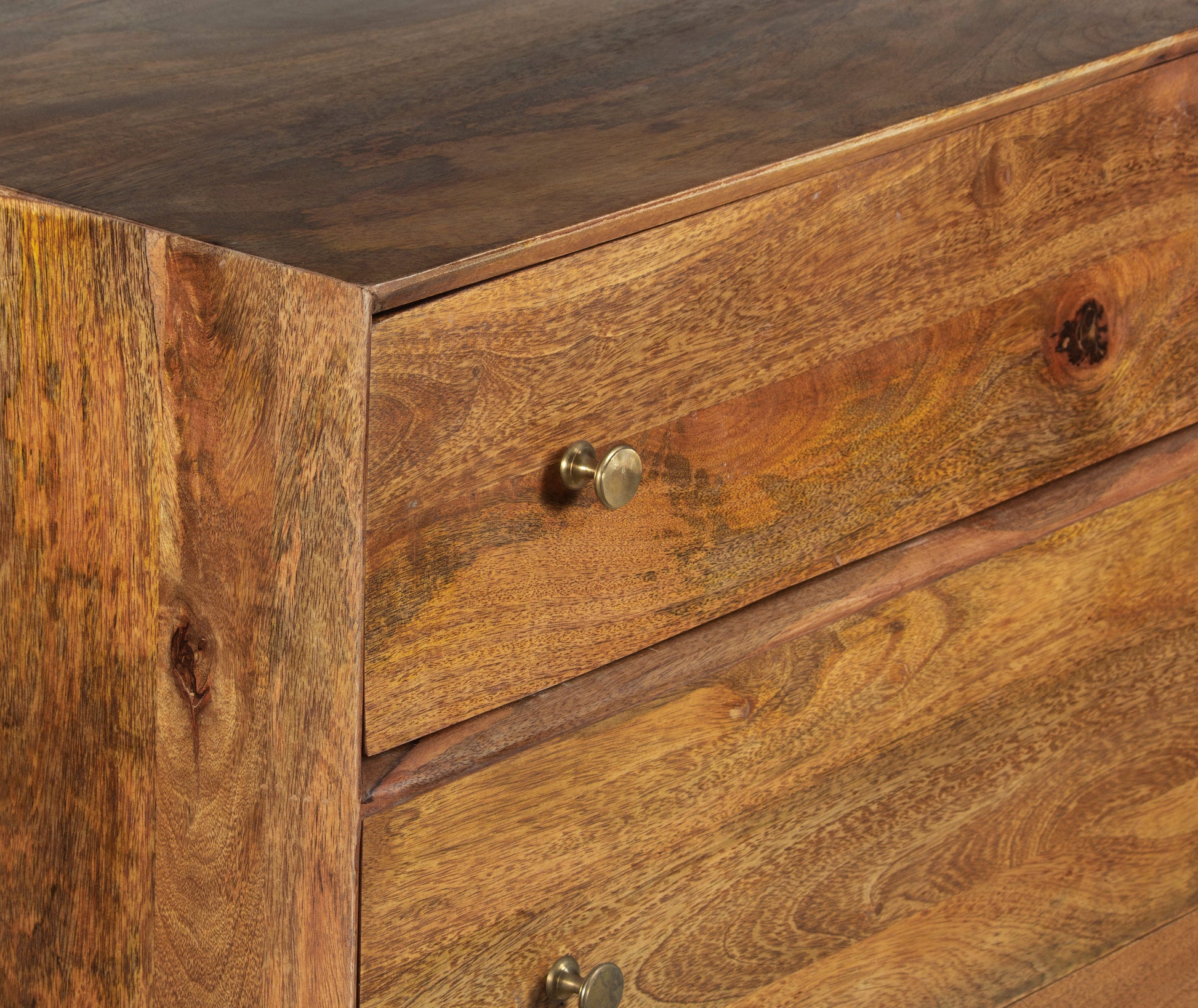 Mid Century Mango Wood 3 Drawer Chest Cognac