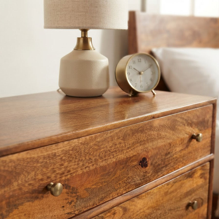Mid Century Mango Wood 3 Drawer Chest Cognac
