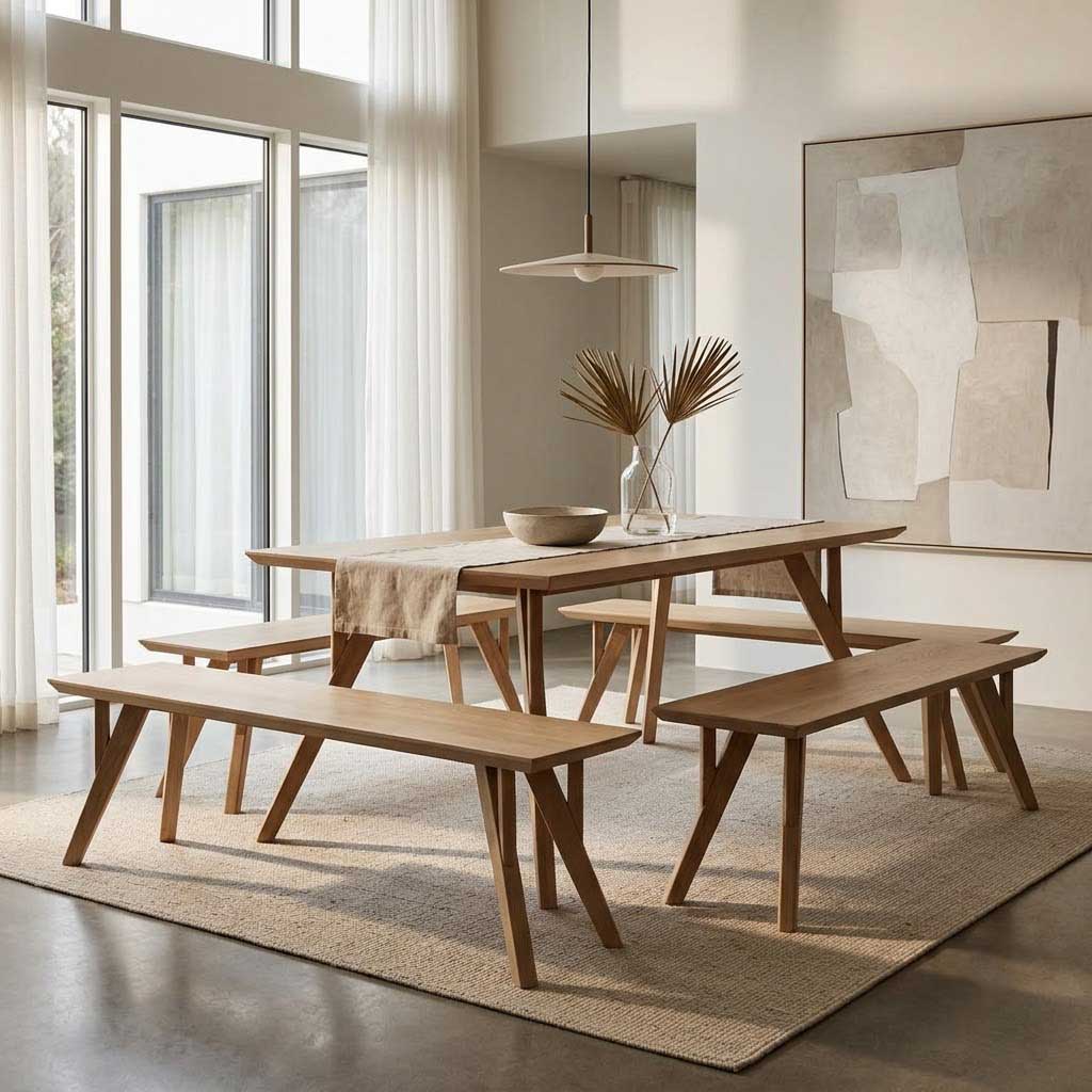 Mid Century Mango Wood Dining Bench