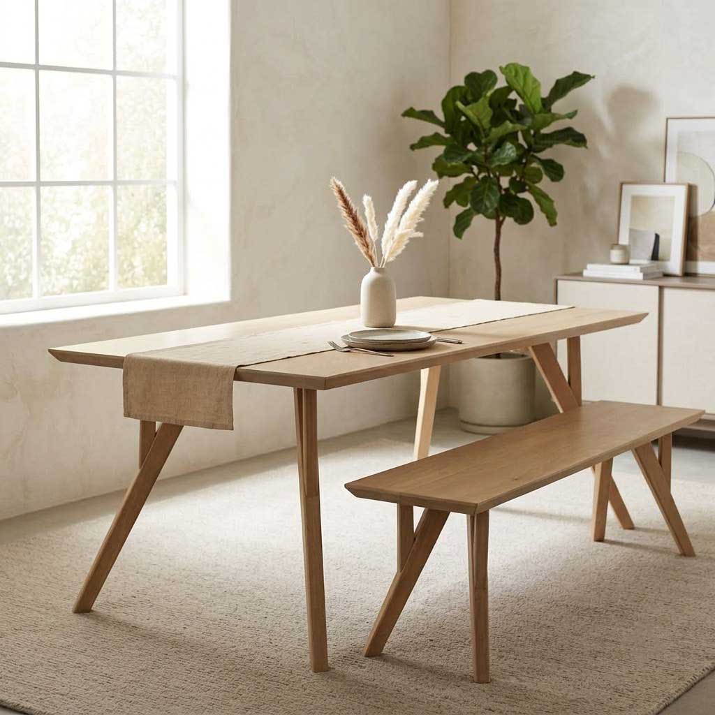 Mid Century Mango Wood Dining Bench