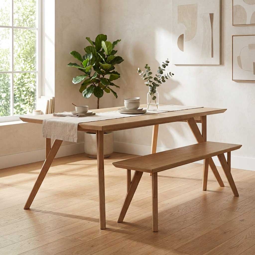 Mid Century Mango Wood Dining Bench