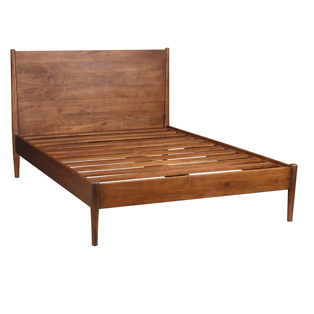 Mid Century Mango Wood Queen Bed - Cognac