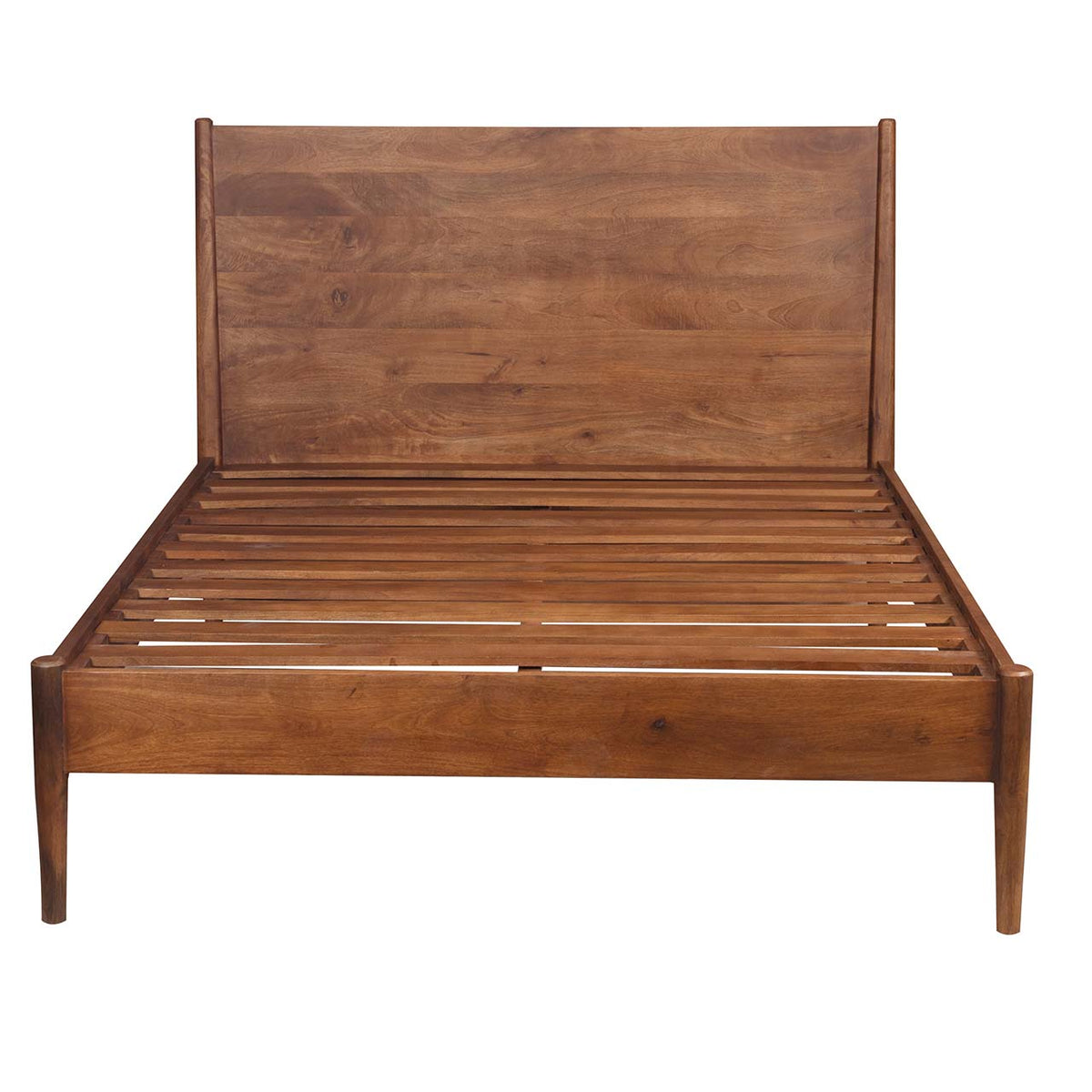 Mid Century Mango Wood Queen Bed - Cognac