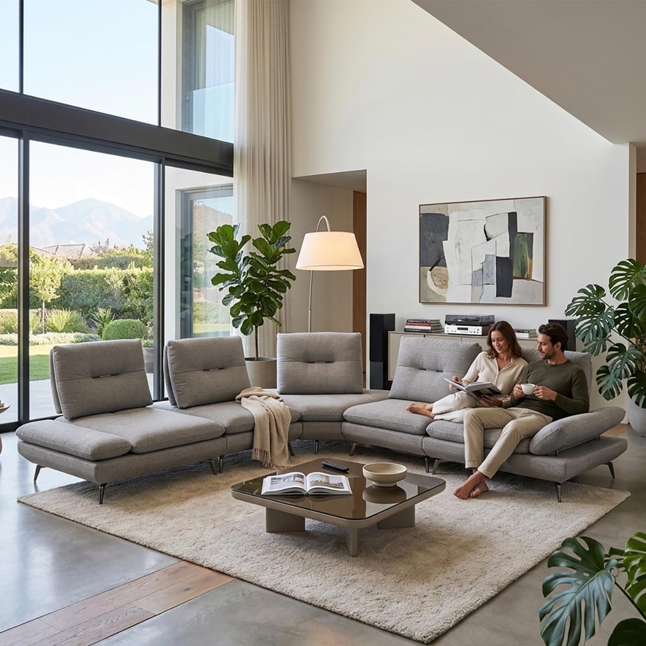 Modena Fabric Luxe Sectional - Blake Cement
