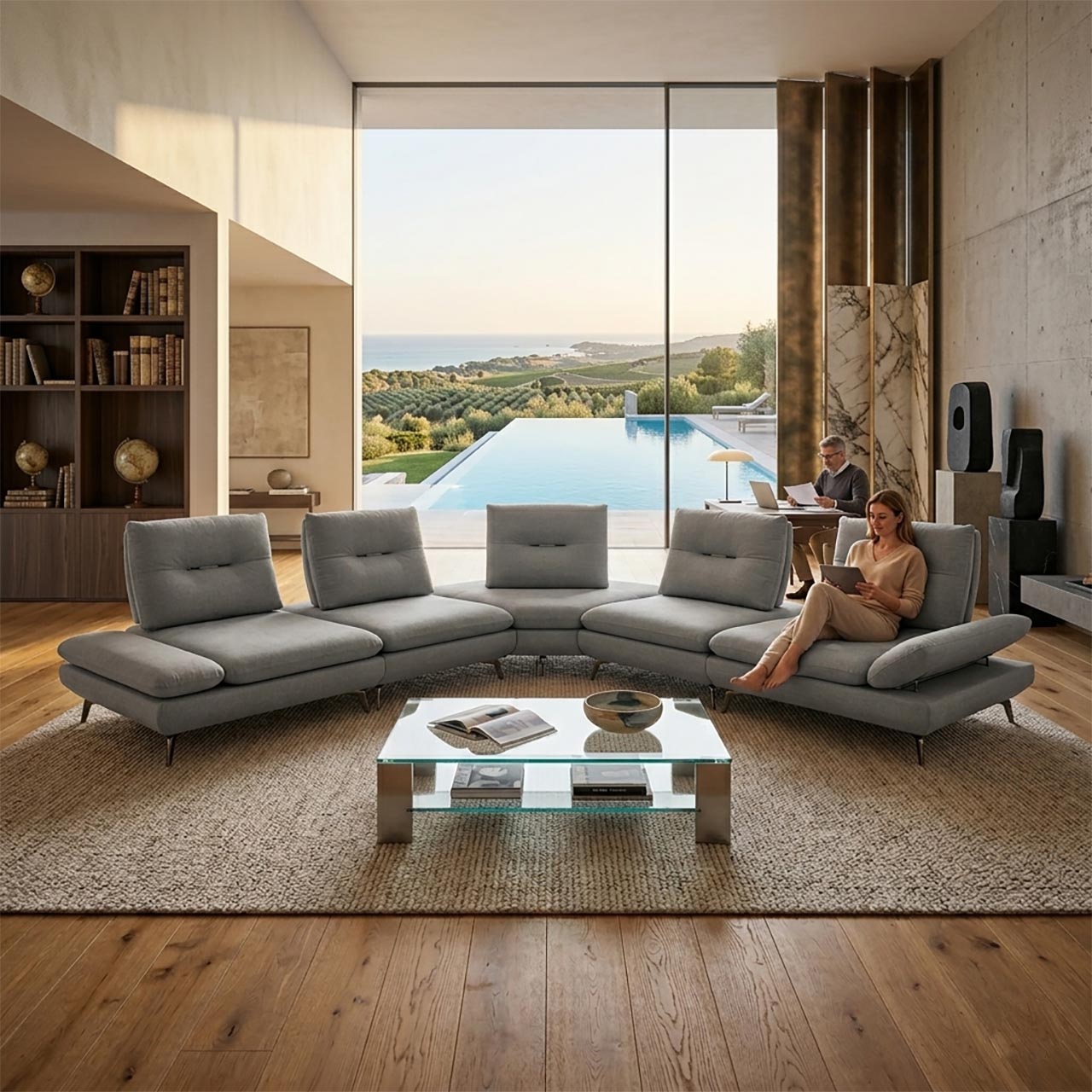 Modena Fabric Luxe Sectional - Blake Cement