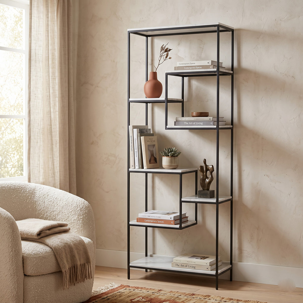 Modern Bookcase Marble Shelf