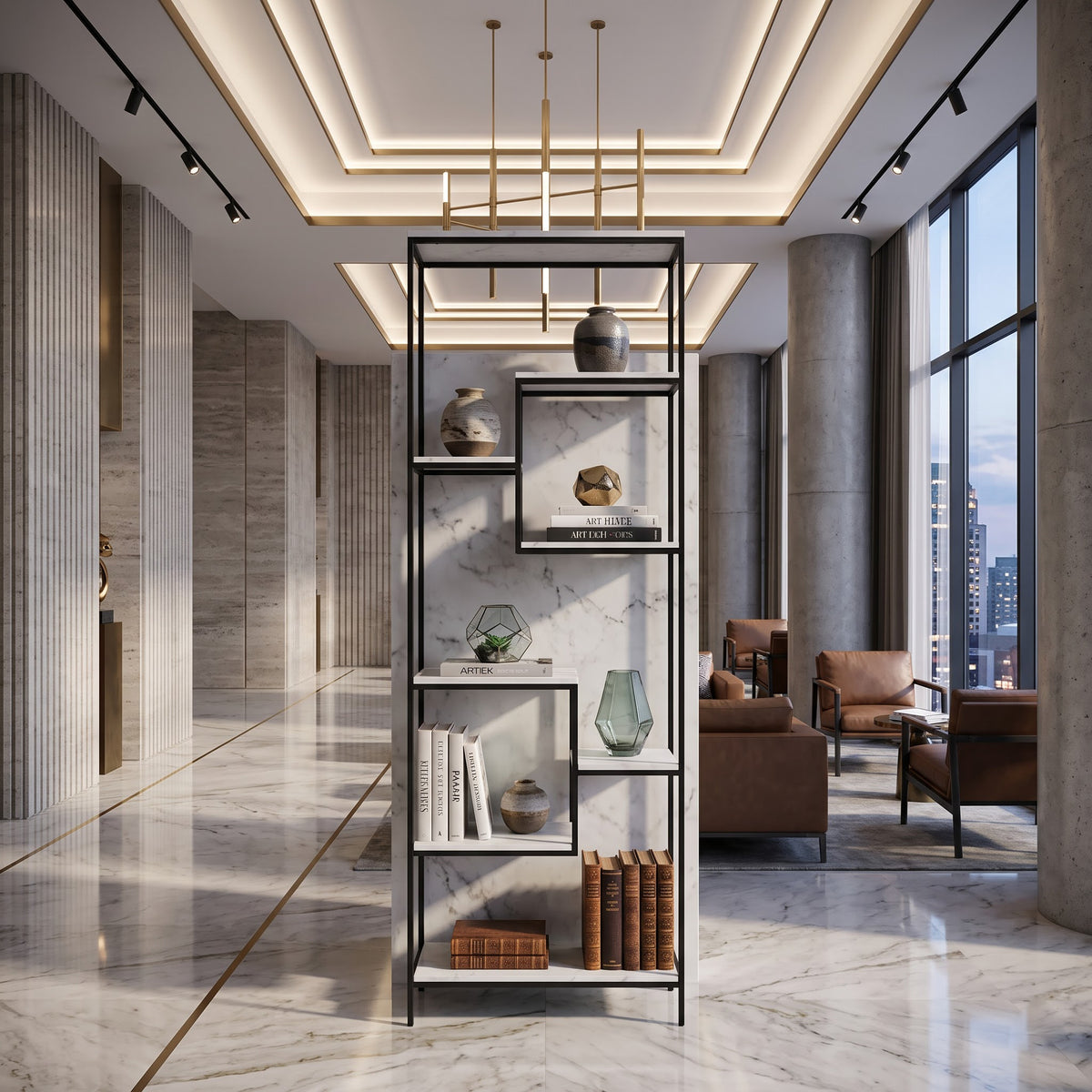 Modern Bookcase Marble Shelf