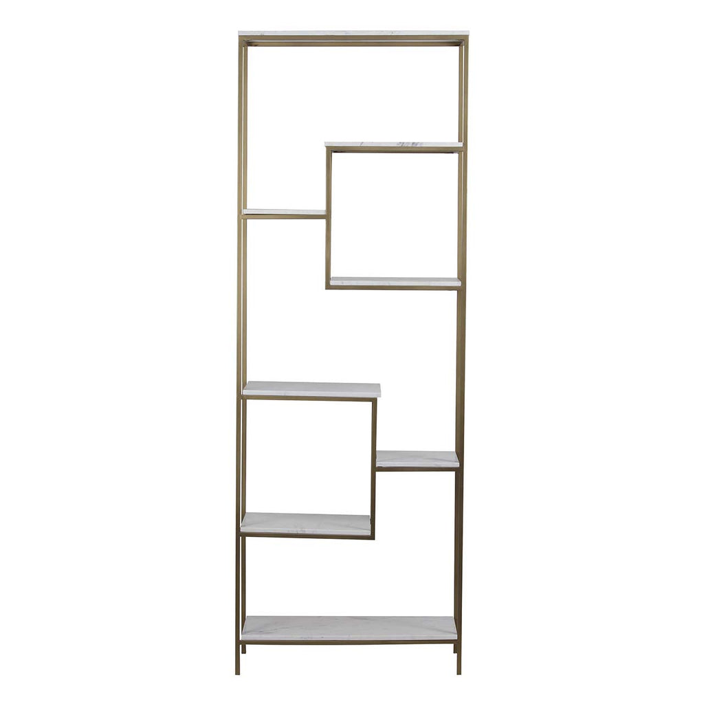 Modern Bookcase Marble Shelf - Gold Iron / White