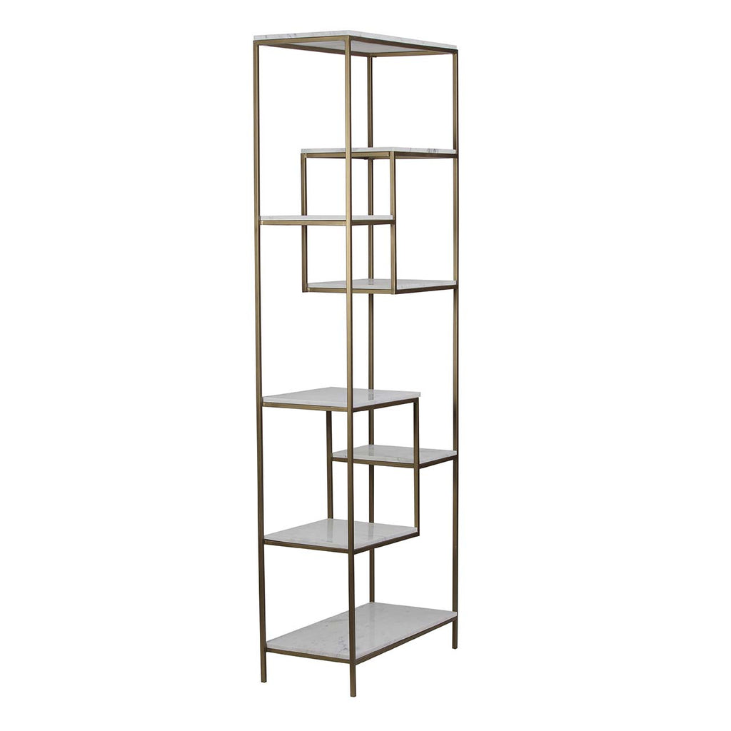 Modern Bookcase Marble Shelf - Gold Iron / White