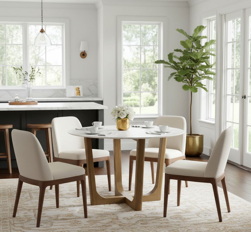 Murcia Round Marble Top Mango Base Dining Table