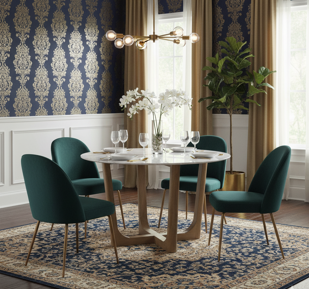 Murcia Round Marble Top Mango Base Dining Table