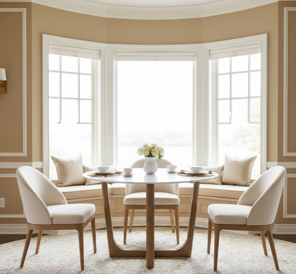 Murcia Round Marble Top Mango Base Dining Table