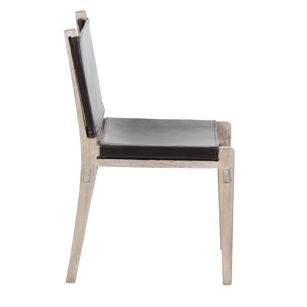 Noe Acacia Wood Leather Sling Dining Chair