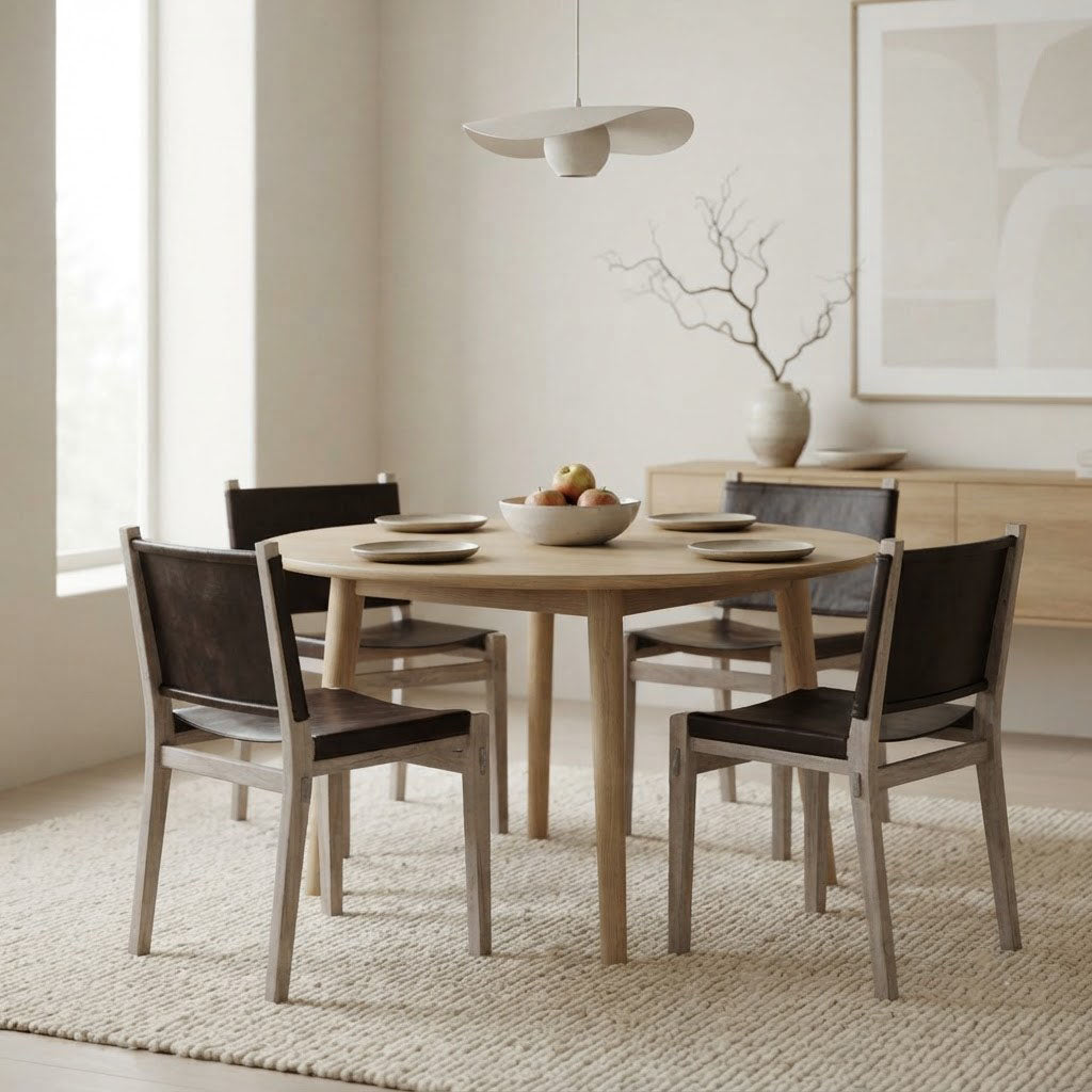 Noe Acacia Wood Leather Sling Dining Chair