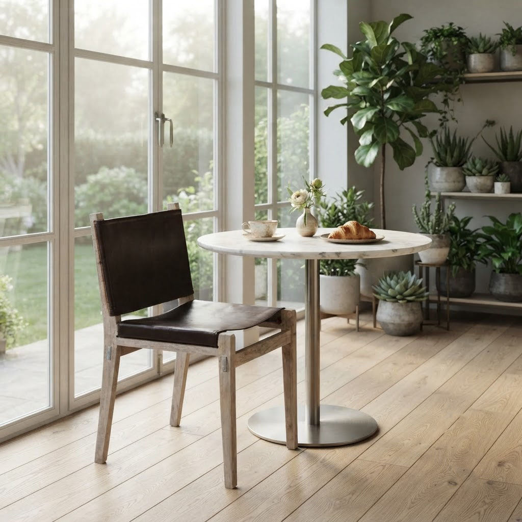 Noe Acacia Wood Leather Sling Dining Chair